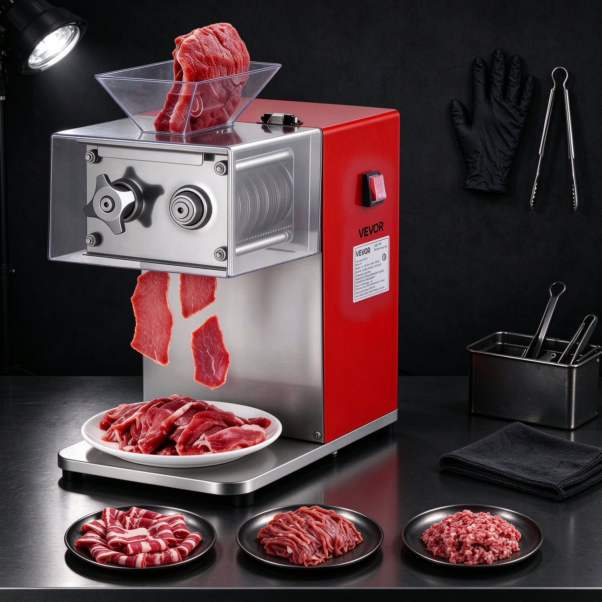 850W Commercial Meat Cutter Machine, 551 lb/h Heavy-Duty Stainless Steel Meat Slicer 3.5mm Blade, 3-in-1 Industrial Meat Cutting Machine for Butcher Shop Deli Restaurant